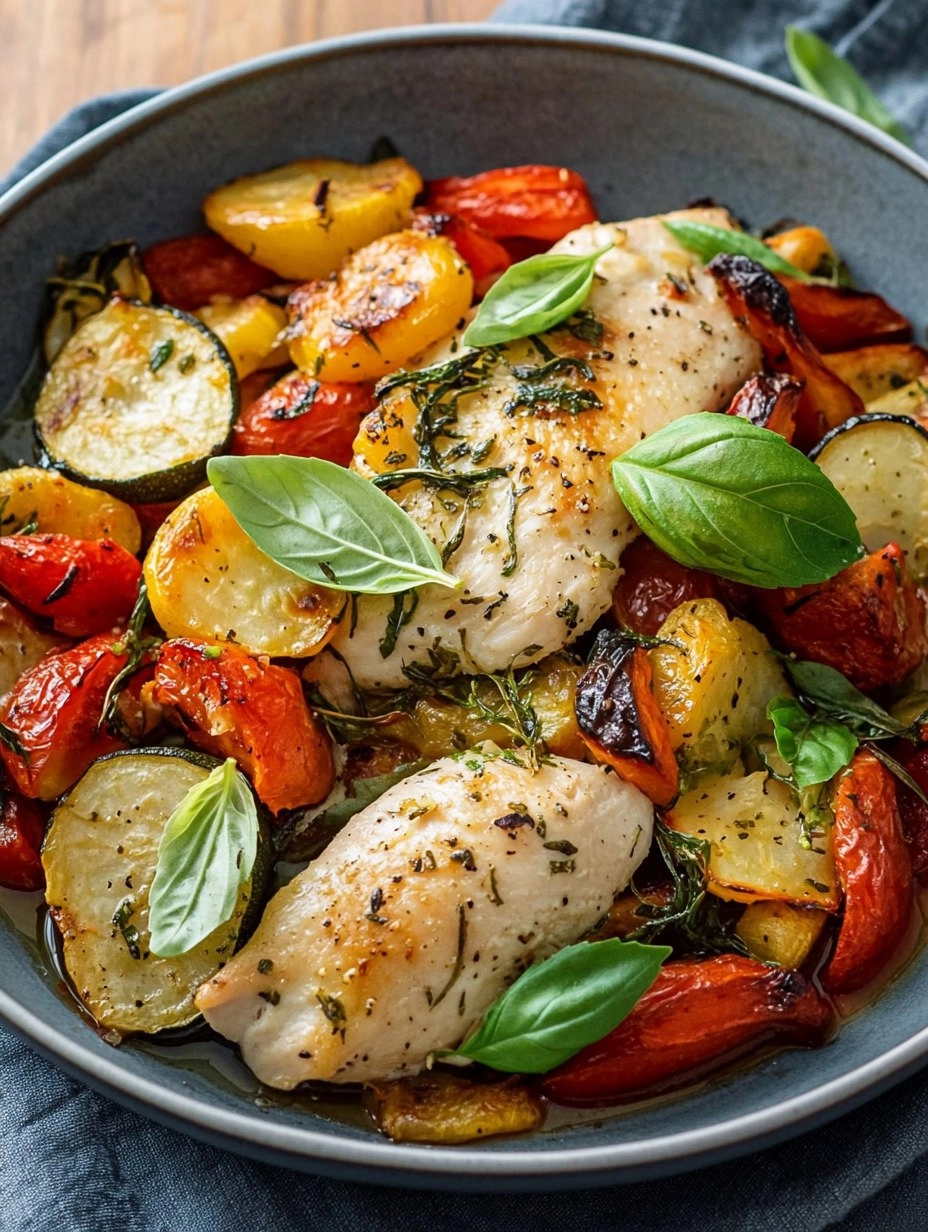 Blanc de Poulet et Légumes Rôtis au Basilic 76 Blanc de Poulet et Légumes Rôtis au Basilic