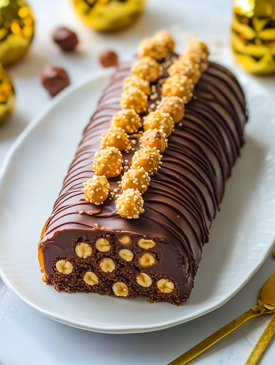 Bûche noisette chocolat et caramel