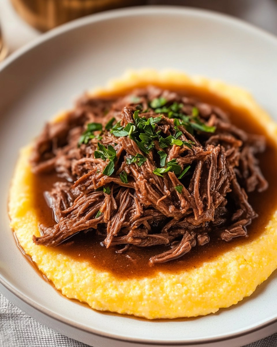 Effiloché de bœuf mijoté et polenta crémeuse