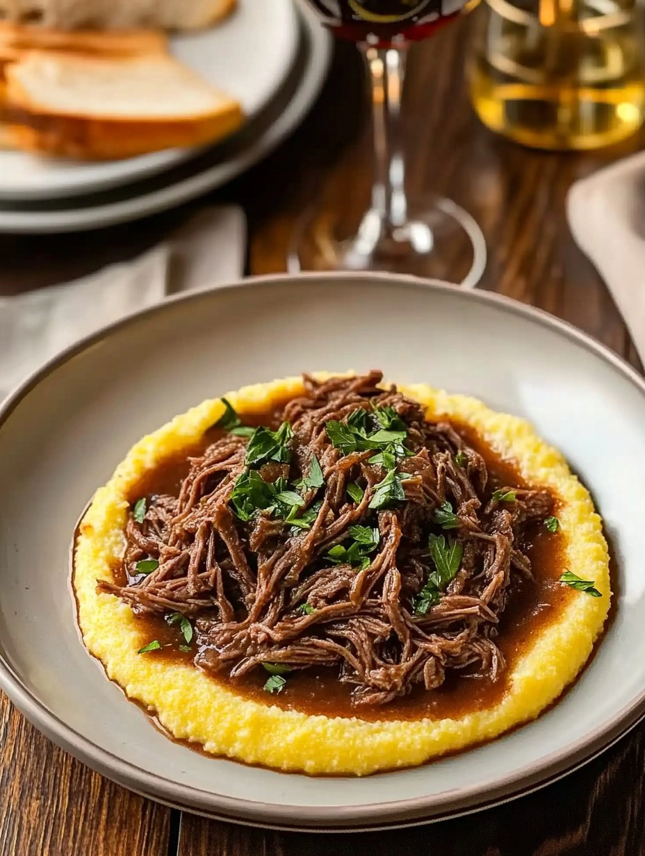 Effiloché de bœuf mijoté et polenta crémeuse