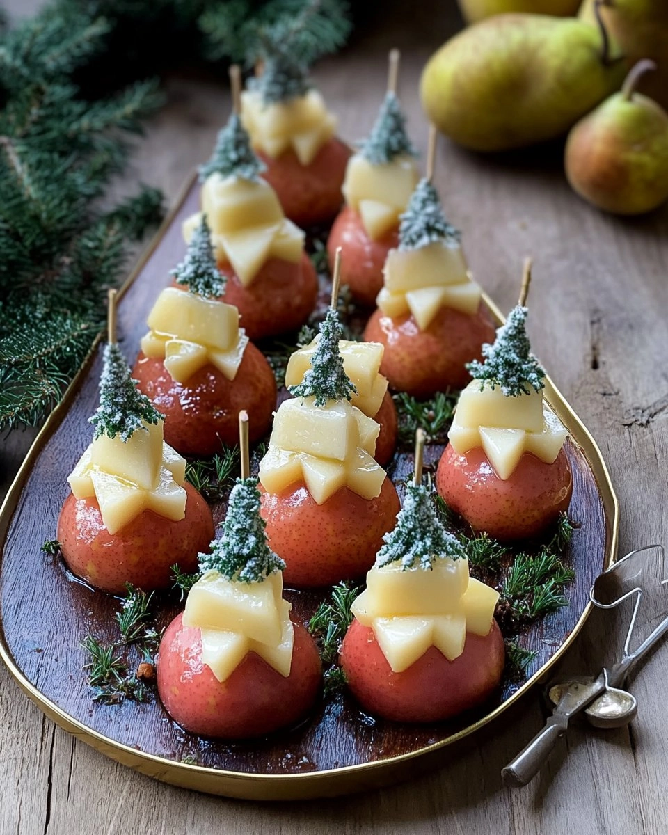 Plateau de sapins de fromages aux poires pochées
