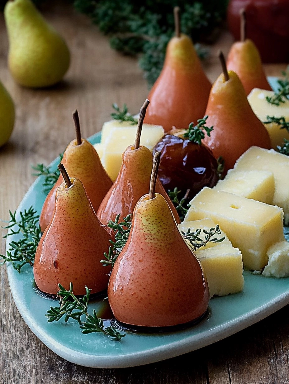 Plateau de sapins de fromages aux poires pochées