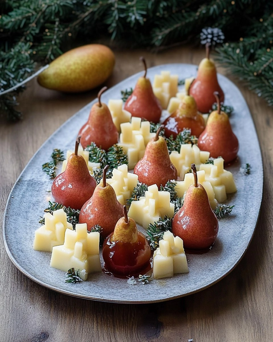 Plateau de sapins de fromages aux poires pochées