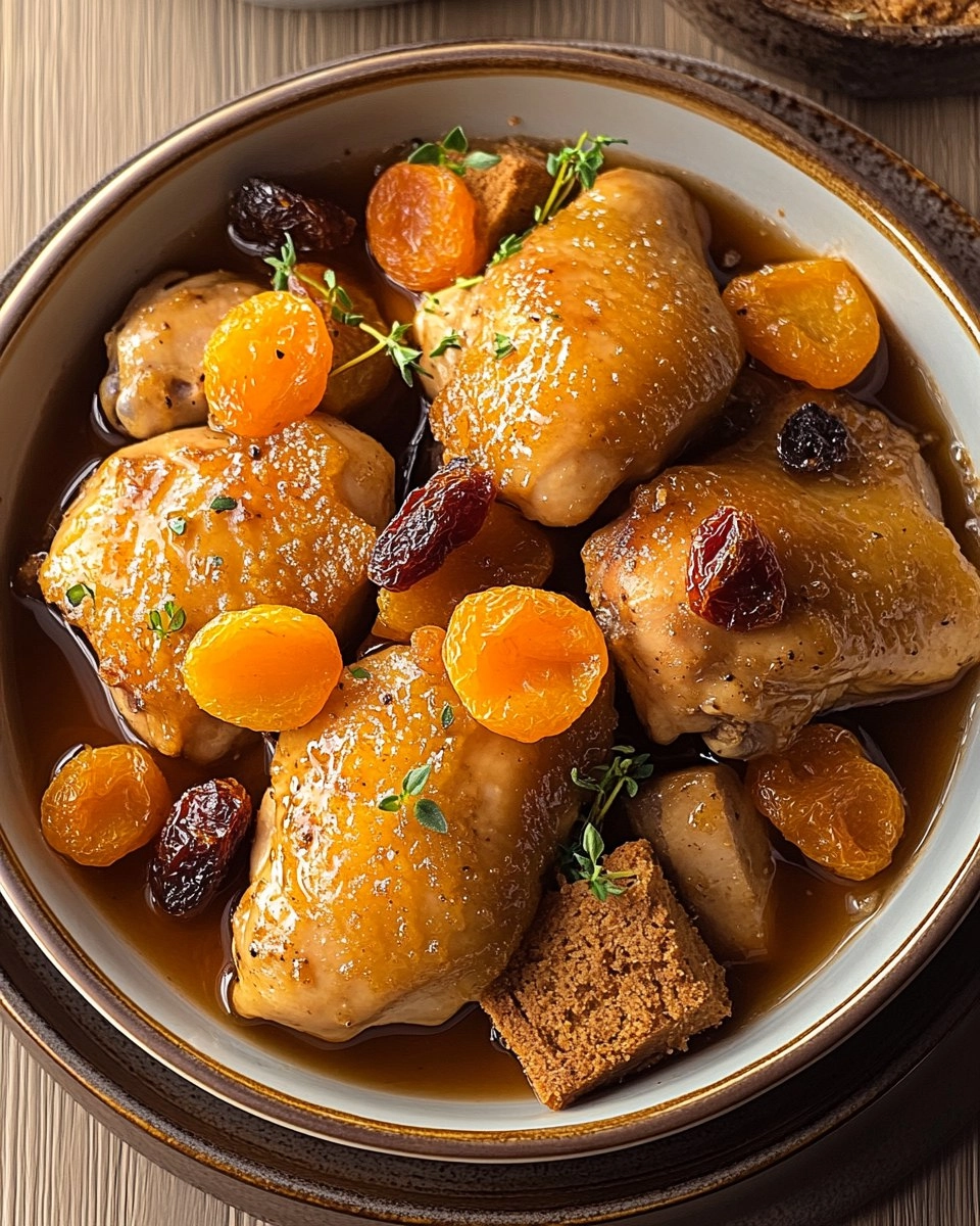Poulet Mijoté au Miel, Pain d’Épices et Abricots Secs