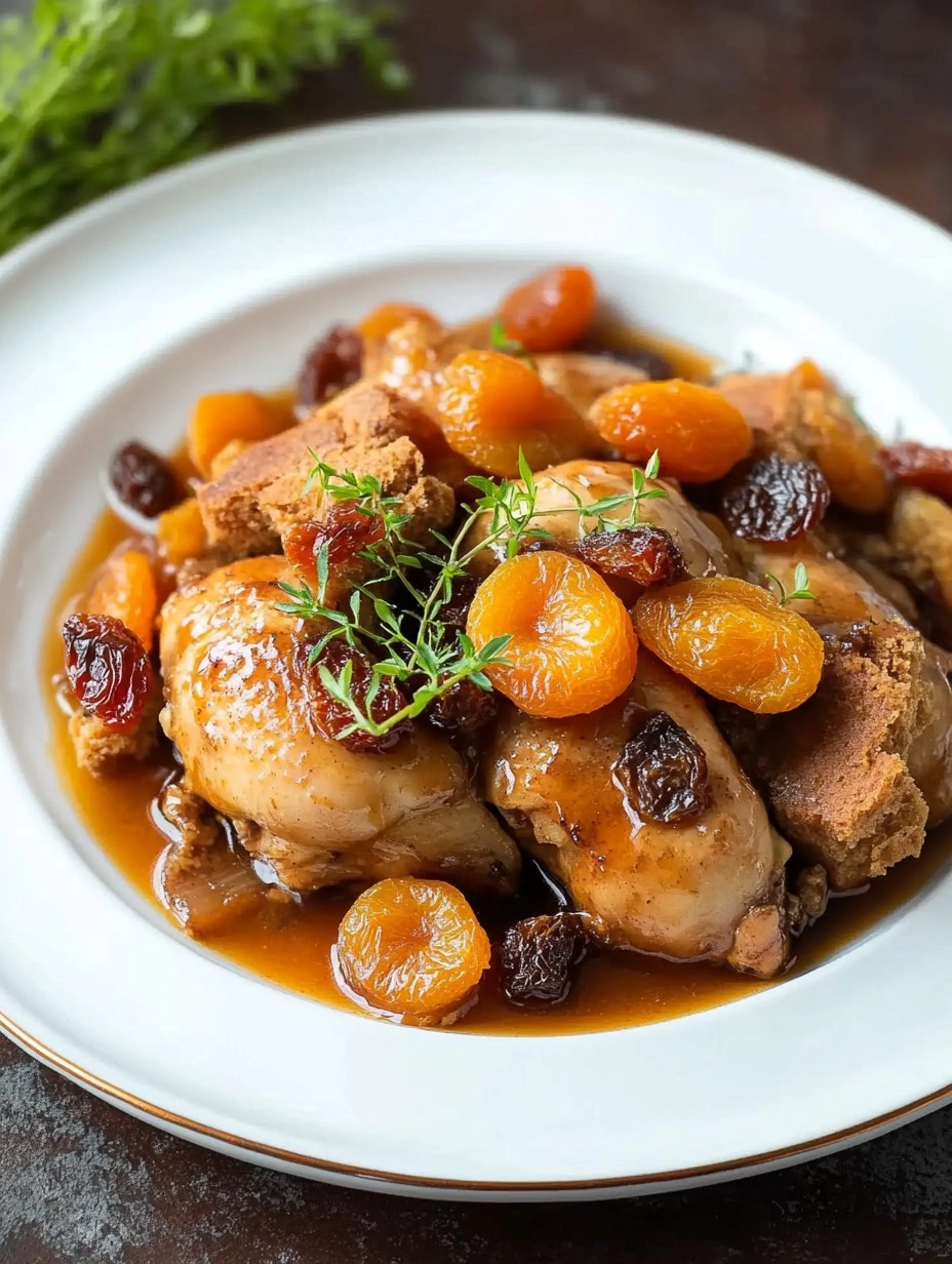 Poulet Mijoté au Miel, Pain d’Épices et Abricots Secs