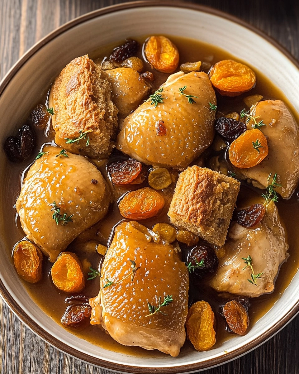 Poulet Mijoté au Miel, Pain d’Épices et Abricots Secs