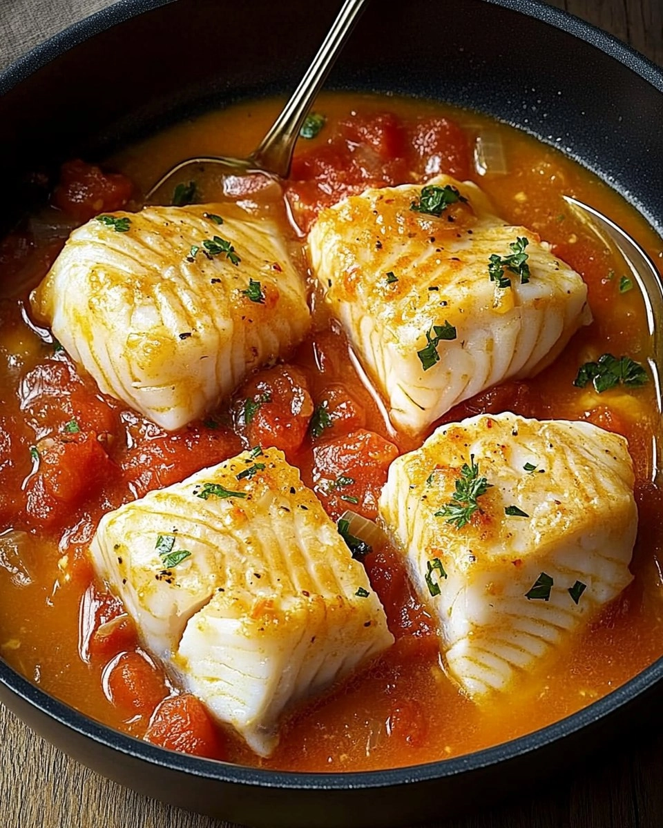 Queue de lotte mijotée au vin blanc et tomates