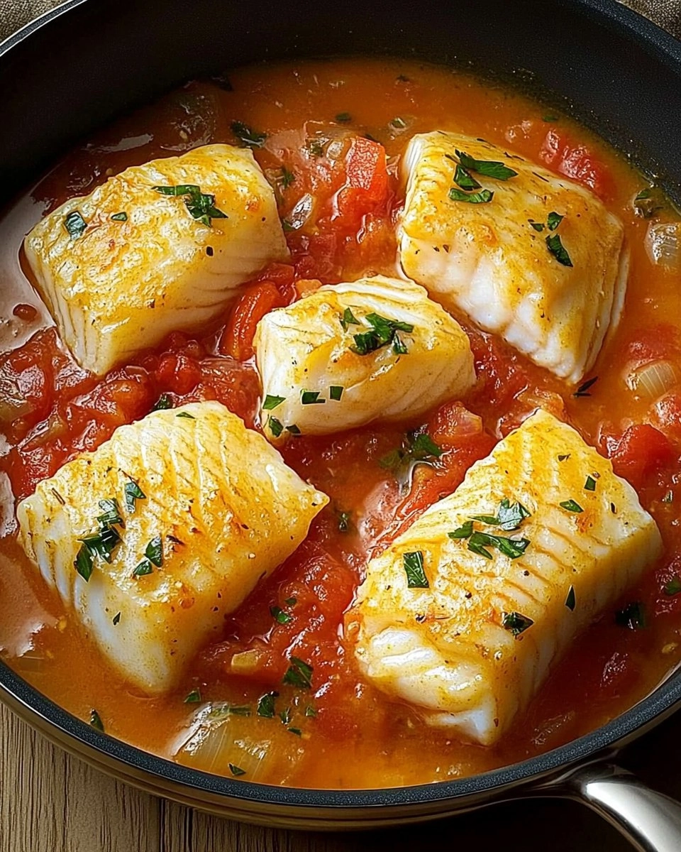 Queue de lotte mijotée au vin blanc et tomates