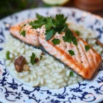 Recette-de-Risotto-cremeux-a-lhuile-de-truffe-et-pave-de-saumon-vapeur