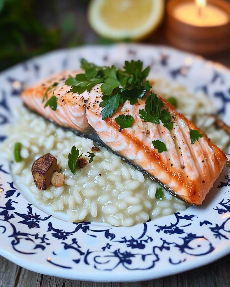 Risotto crémeux à l’huile de truffe et pavé de saumon vapeur