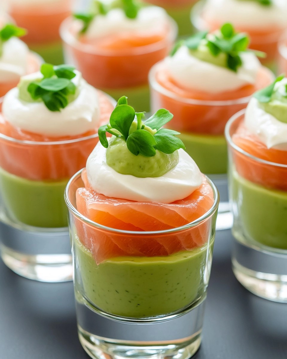 Verrines de saumon fumé à la crème d’avocat