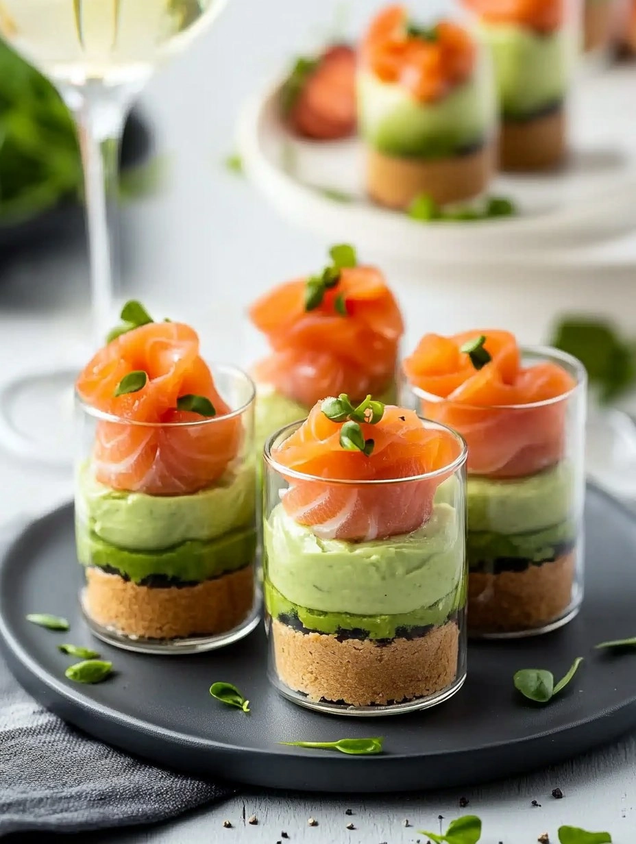 Verrines de saumon fumé à la crème d’avocat