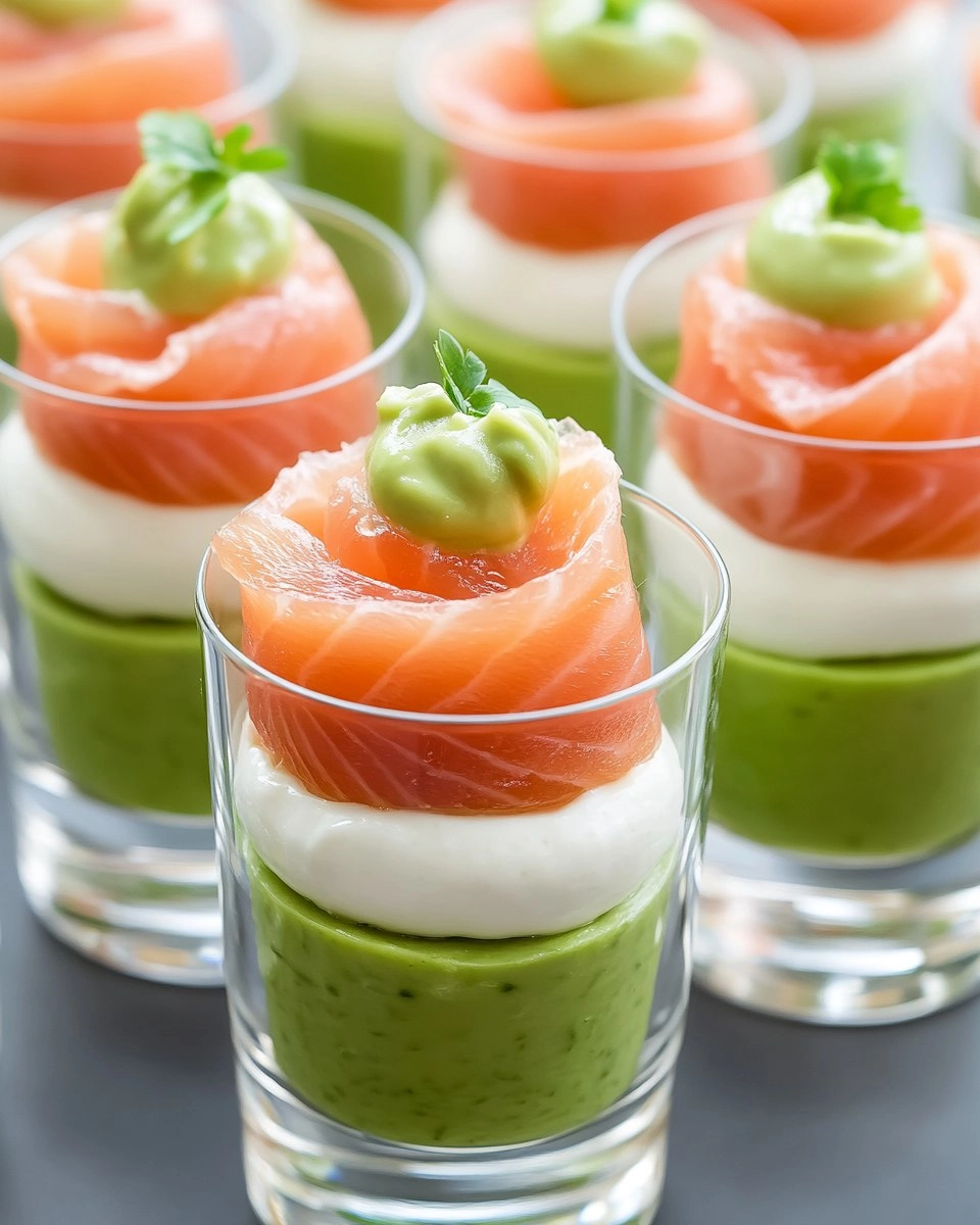 Verrines de saumon fumé à la crème d’avocat