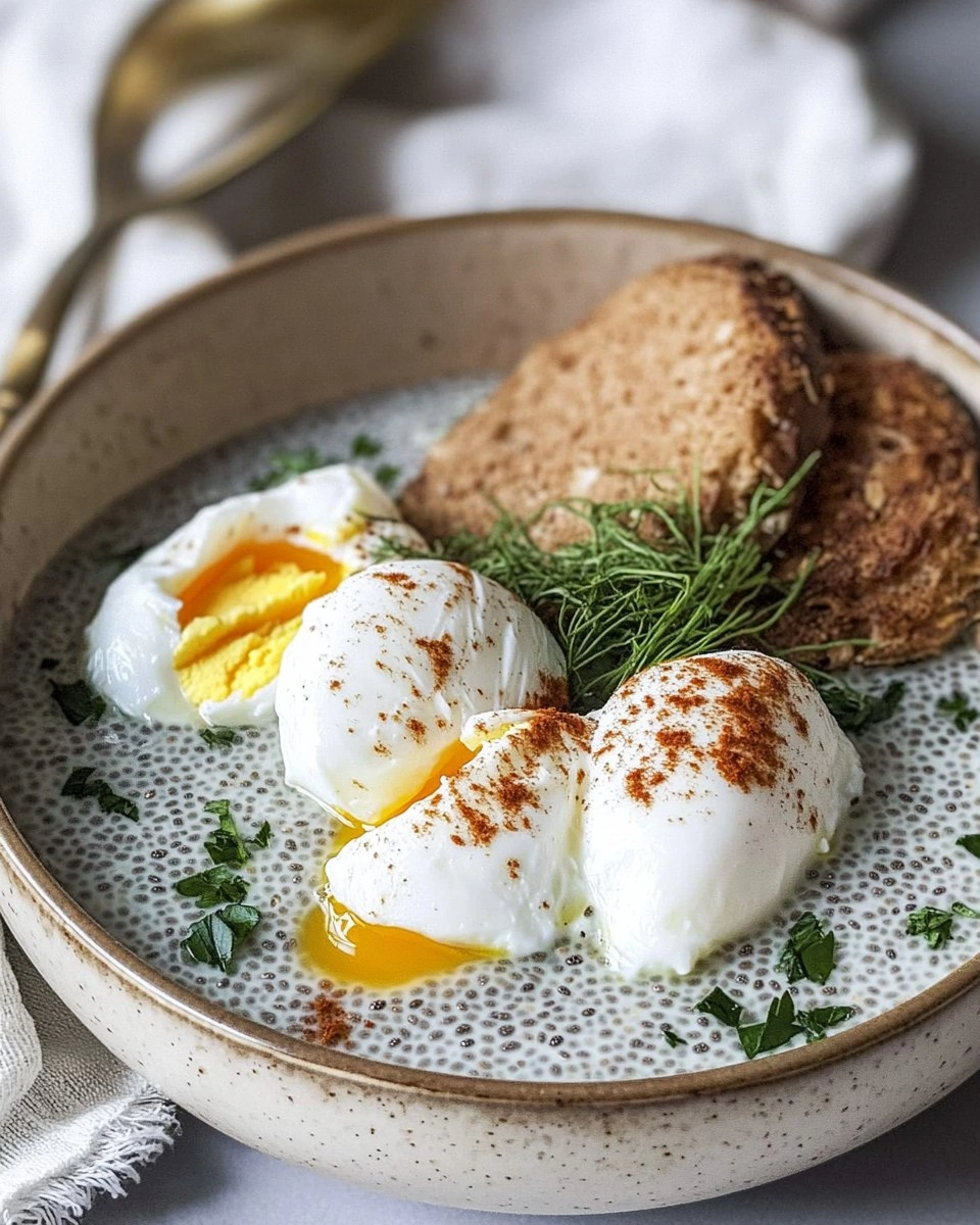 Chia pudding salé avec des oeufs pochés