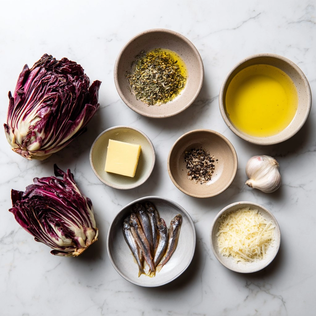 Trévise braisée aux anchois, poivre et parmesan