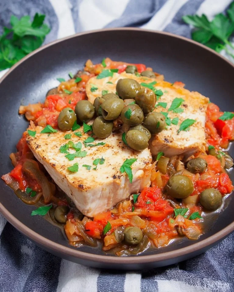Recette-de-Espadon-a-la-sauce-tomate-olives-et-capres