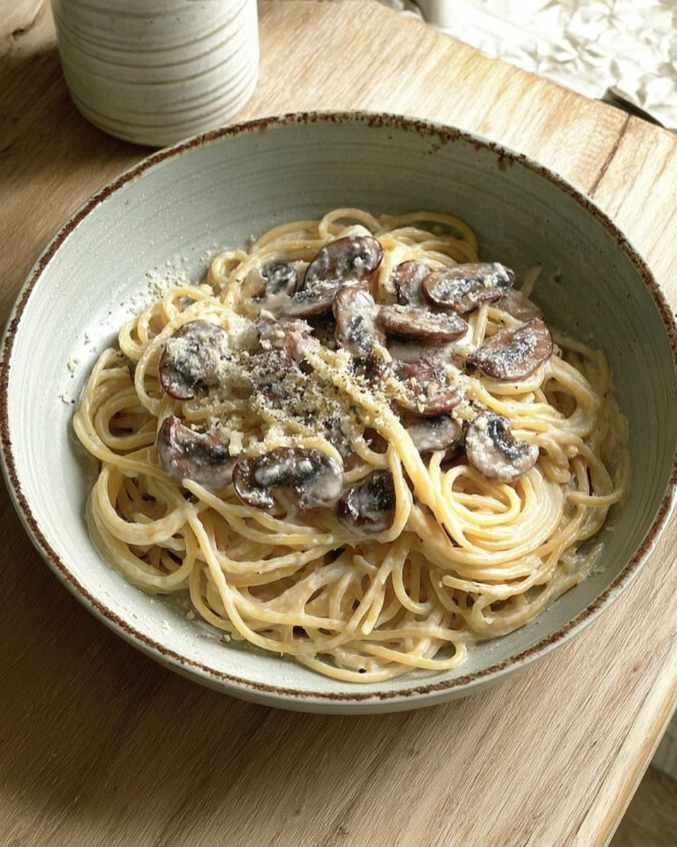 Spaghettis aux champignons, façon carbonara végétale