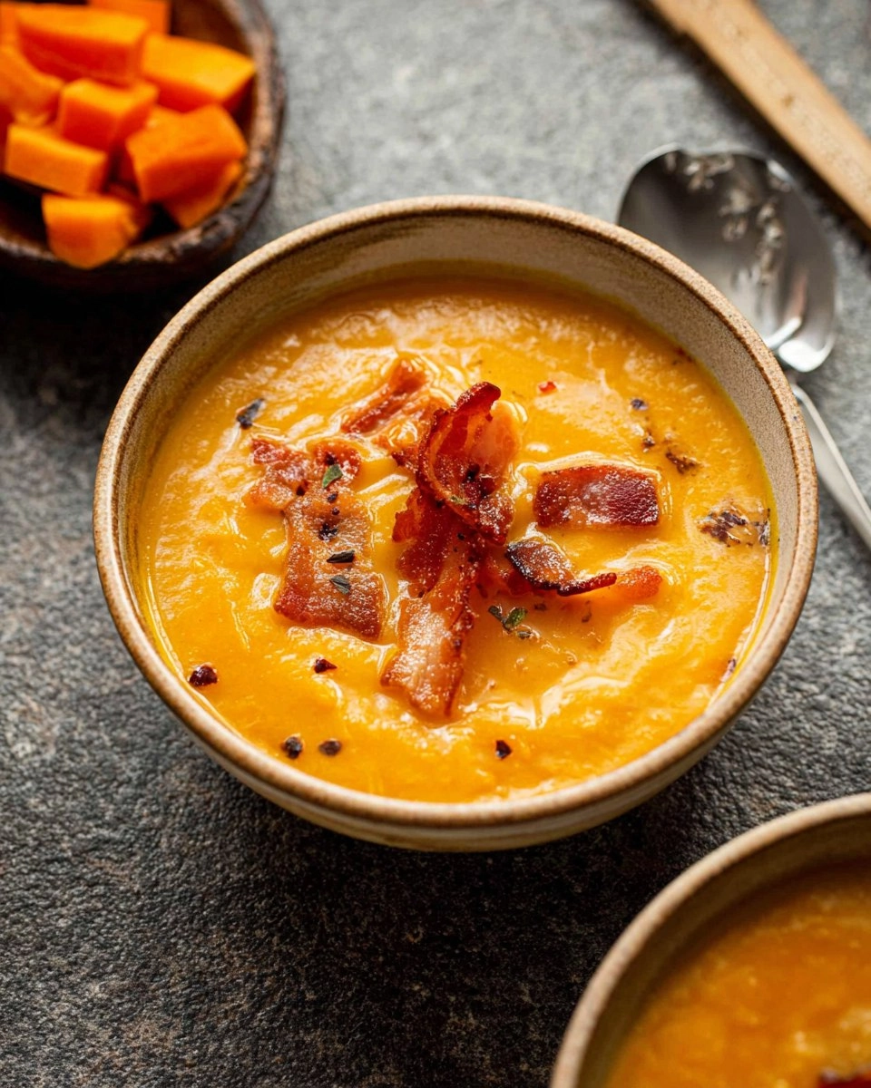 Velouté de courge bleue de Hongrie au bacon 84 Velouté de courge bleue de Hongrie au bacon