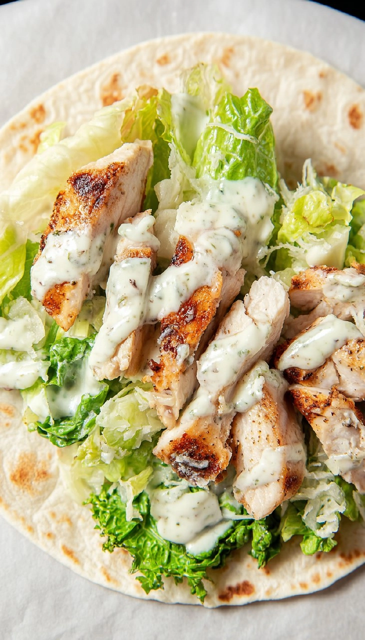 Wrap au poulet épicé, sauce parmesan et ail 150 Wrap au poulet épicé, sauce parmesan et ail