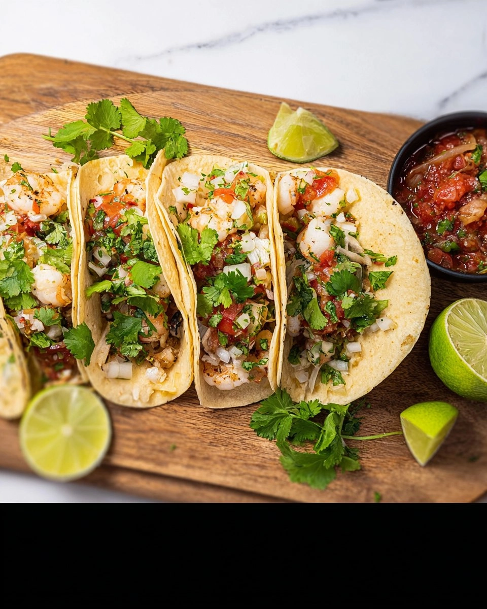 Tacos aux crevettes et à la coriandre et au citron vert