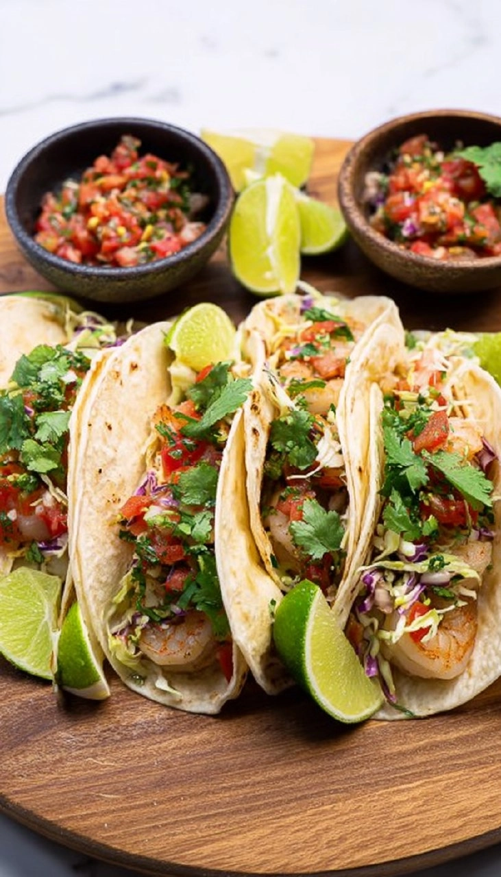 Tacos aux crevettes et à la coriandre et au citron vert