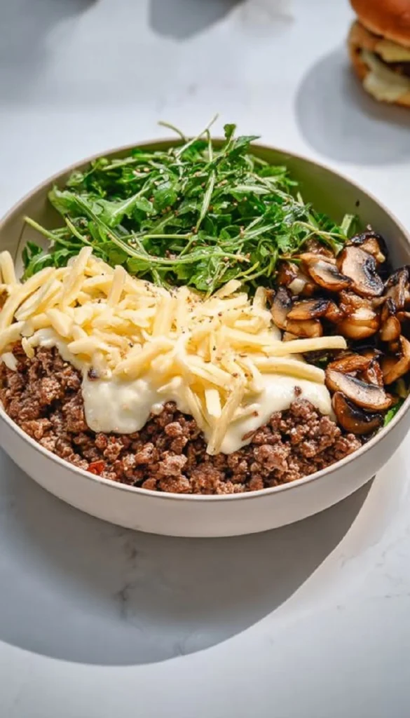 Recette-de-Bol-de-cheeseburger-suisse-aux-champignons