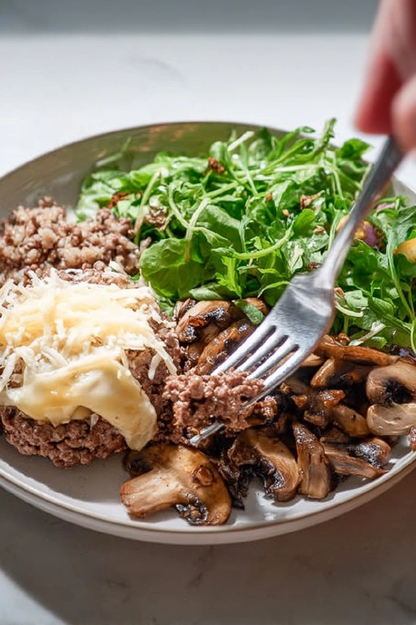 Bol de cheeseburger suisse aux champignons 87 Bol de cheeseburger suisse aux champignons