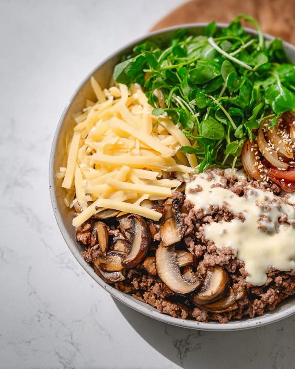 Bol de cheeseburger suisse aux champignons 86 Bol de cheeseburger suisse aux champignons