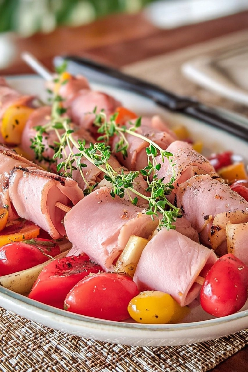 Brochette de mortadelle grillée et salade de tomates cerises à la menthe 87 Brochette de mortadelle grillée et salade de tomates cerises à la menthe