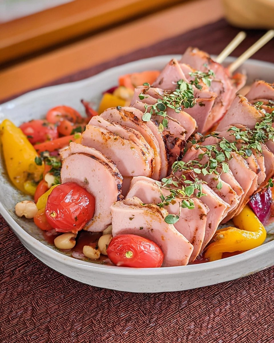 Brochette de mortadelle grillée et salade de tomates cerises à la menthe 86 Brochette de mortadelle grillée et salade de tomates cerises à la menthe