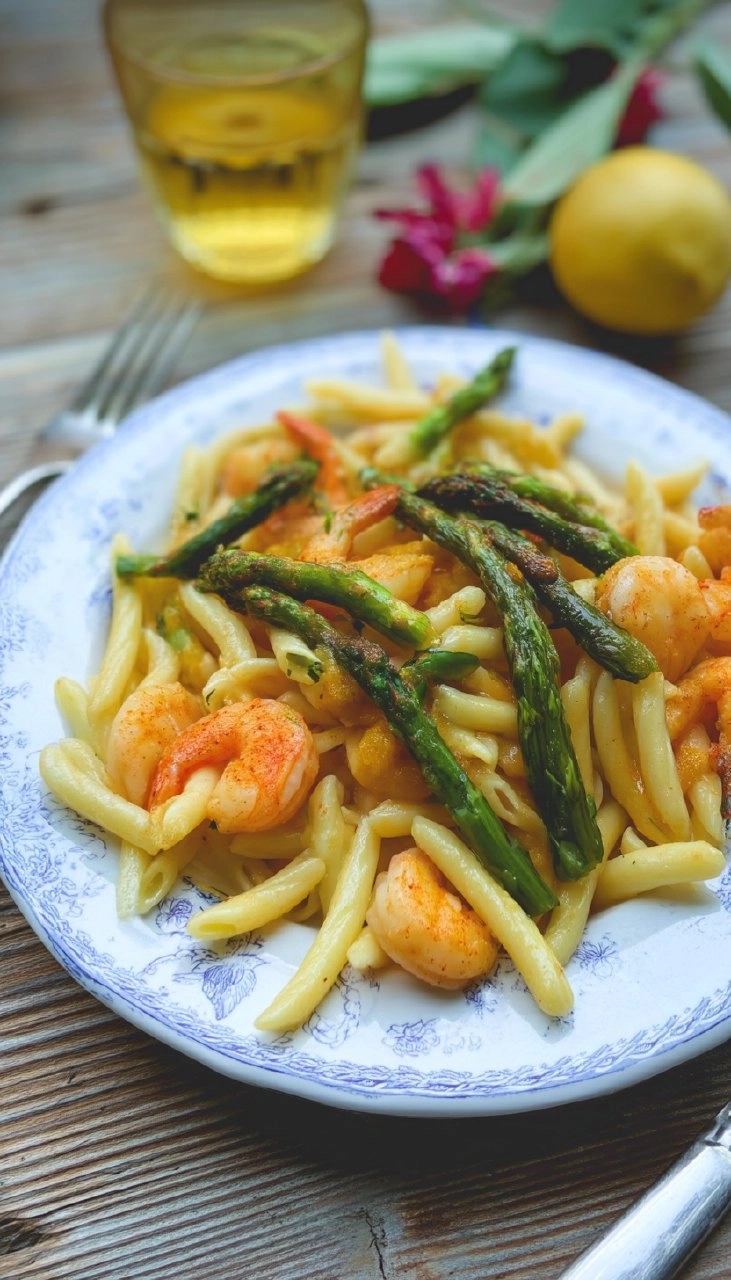 Pâtes asperges crevettes, sauce au curry 88 Pâtes asperges crevettes, sauce au curry